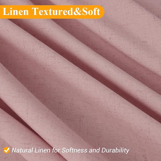Pink Linen Shower Curtain, Country Boho Farmhouse Bath Decor Shower Curtains Neutral Cloth Weighted Textured Fabric Bath Curtain Liner with Hooks, 72x78
