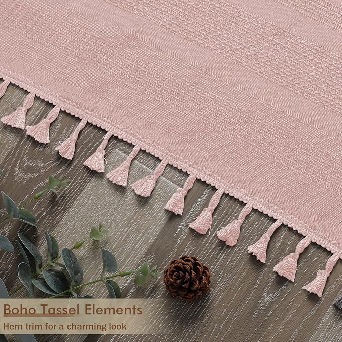Pink Shower Curtain 78 Inch Long, Boho Thick Linen Textured Shower Curtain with Tassel, Farmhouse Minimalist Striped Weighted Machine Washable Bathroom Decor, 72Wx78L Inches
