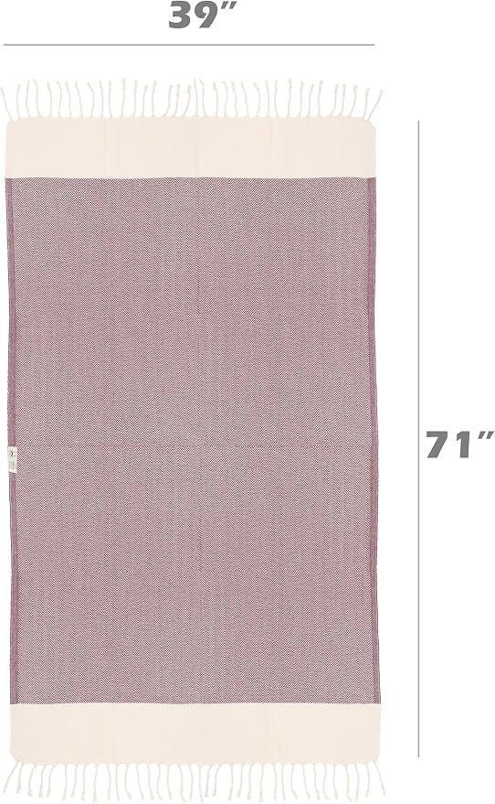 Beach Towel, 100% Cotton, 71x39 in, Herringbone Maroon