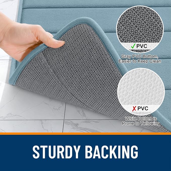 OLANLY Memory Foam Large Bath Mat 44x32, Super Soft Absorbent Bathroom Rugs | Airy Blue, Quick Dry Bath Rug, Machine Washable Shower Floor Mats, Bathmat Carpet for Bathroom Floor, Tub and Shower