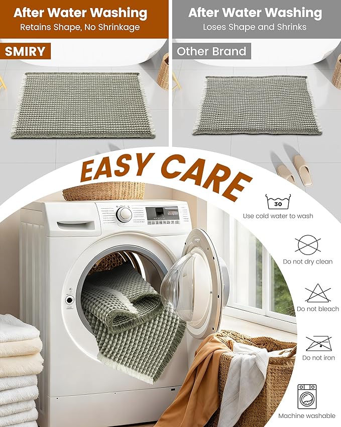 Smiry Waffle Bath Mat 30X18, Soft Absorbent Bathroom Rugs, Green & Cream | Non Slip Machine Washable Quick Dry Bath Rugs for Bathroom Floor, Tub, Shower, Home Decor Accessories