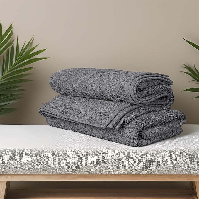 4 Piece Bath Towels 27x54 Inches, Dark Grey | 100% Cotton, Lightweight & Quick-Dry, Ideal for Daily Bathroom Use, Practical & Comfortable