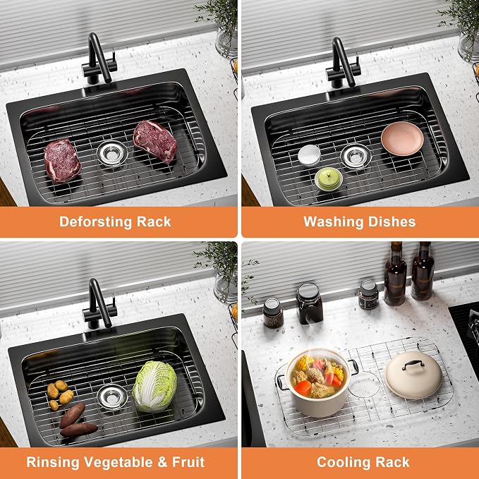 Sink Protector for Kitchen Sink,27.8 X 14.8 inch Sink Rack,Metal Sink Grate with Strainer,Stainless Steel Sink Grid for Bottom of Sink with Centered Drain Hole