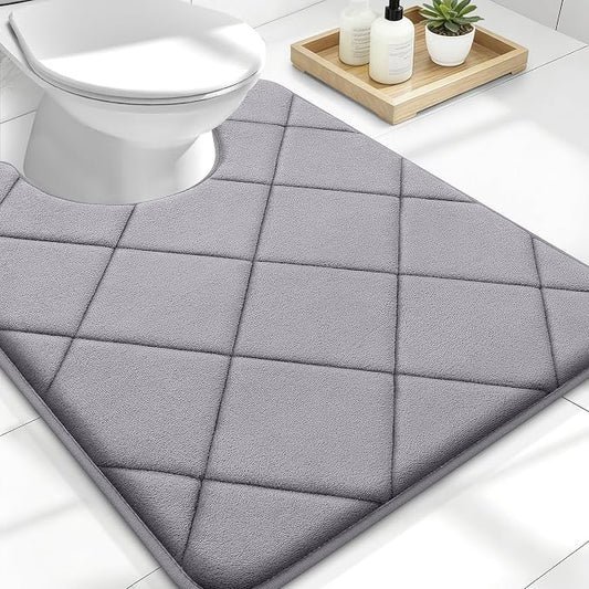 OLANLY Memory Foam Toilet Rugs U-Shaped 24x20, Ultra Soft and Absorbent | Medium Grey, Quick Dry Commode Contour Rugs, Machine Washable, Comfortable Bathroom Contour Bath Mats for Toilet Base