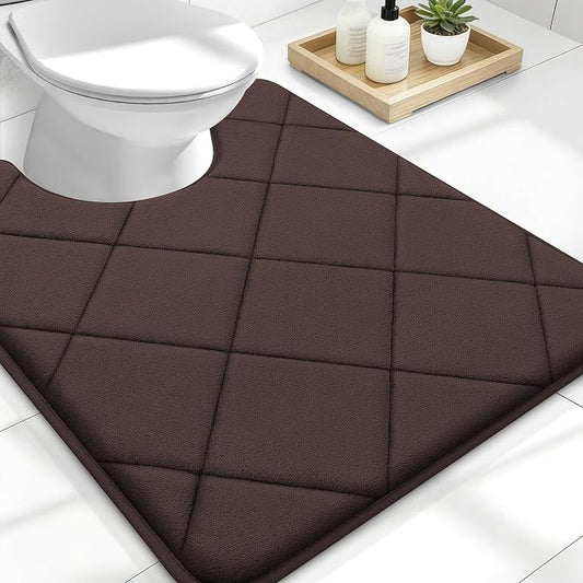 OLANLY Memory Foam Toilet Rugs U-Shaped 24x20, Ultra Soft and Absorbent | Brown, Quick Dry Commode Contour Rugs, Machine Washable, Comfortable Bathroom Contour Bath Mats for Toilet Base