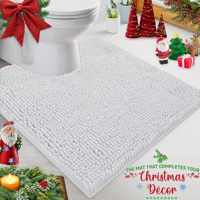 LuxUrux White Bath Mat-Extra-Soft Bath Shower Bathroom Rug,1'' Chenille Microfiber Material, Super Absorbent Shaggy Bath Rug. Machine Wash & Dry (20 x 20 inch, White)
