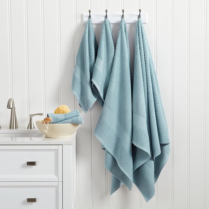 100% Cotton Bath Towel Set | 4-Pack | Textured | Aegean | Absorbent & Quick-Dry Bathroom Towels | Textured and Durable Cotton Towels for Bathroom | OEKO-TEX | Krista Collection