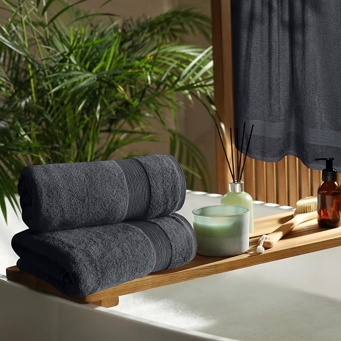 4 Pack Bath Towel Set 27x54, 100% Ring Spun Cotton, Ultra Soft Highly Absorbent Machine Washable Hotel Spa Quality Bath Towels for Bathroom, 4 Bath Towels - Grey