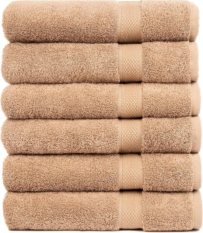 Pleasant Home Bath Towels Set of 6 (24” x 50”) 100% Cotton, Mocha | 515 GSM | Lightweight, Soft & Highly Absorbent Luxury Towels for Bathroom | for Gym, Pool & Spa
