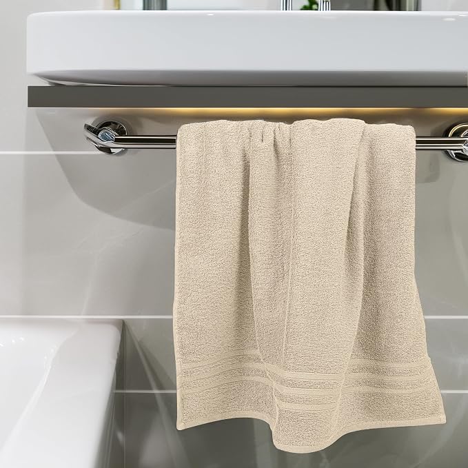 4 Piece Bath Towels 27x54 Inches, Beige | 100% Cotton, Lightweight & Quick-Dry, Ideal for Daily Bathroom Use, Practical & Comfortable