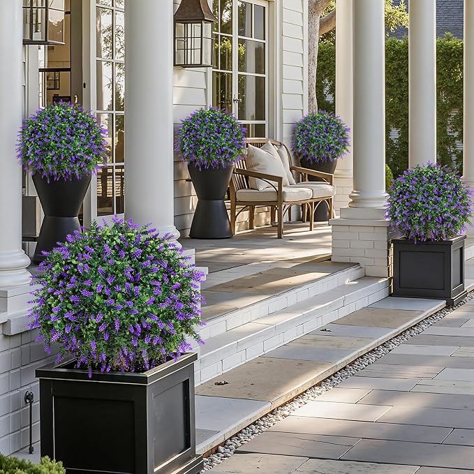 26'' Artificial Topiary Boxwood Ball Trees with Lavender 2 Pack Fake Plants for Outdoor Indoor Artificial Shrubs with Ground Spike UV Resistant Fake Bushes for Front Porch Garden (Purple)