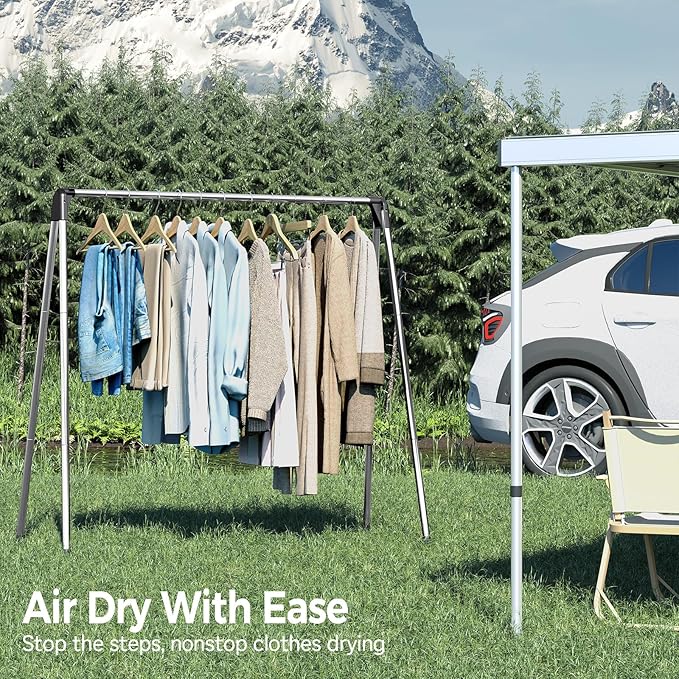 TOOLF Clothes Drying Rack Foldable, Portable Clothes Rack for Travel | Stainless Steel, Folds Flat to Storage, Lightweight Design, Non-slip Feet, Easy to Carry, Versatile for Room/Balcony/Dorms