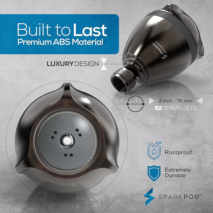 SparkPod High Pressure Shower Head, 3 Inch Fixed Showerhead, Oil-Rubbed Bronze