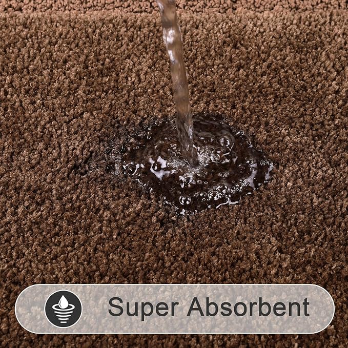 SHACOS Soft Microfiber Dark Brown Bathroom Rugs Sets 2 Pieces 32x20 inch | Absorbent Plush Bath Rugs, Non Slip Washable Shaggy Bath Mats, Fluffy Bathroom Runner Floor Mats Shower Rug