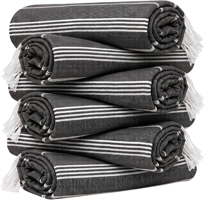 Turkish Beach Towel Set of 6 Oversized 72x40 100% Turkish Cotton | Soft Hammam Peshtemal, Sand Free, Quick-Dry, Absorbent Bath Towel | Lightweight & Compact for Travel, Pool, Gym, Spa