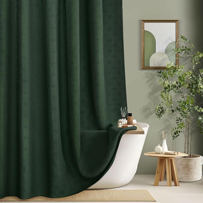 Dark Green Boho Cotton Shower Curtain Arch,72" W x 78" L | Minimalist Shower Curtain for Bathroom