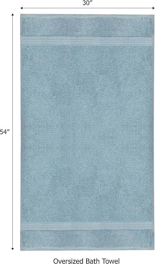 COTTON CRAFT Ultra Soft Bath Towels - 4 Pack 100% Cotton Large 30x54 inches | Oversized 580 GSM Absorbent Light Blue Bath Towel with Luxurious Rayon Border - Everyday use Easy Care Machine Washable Towel