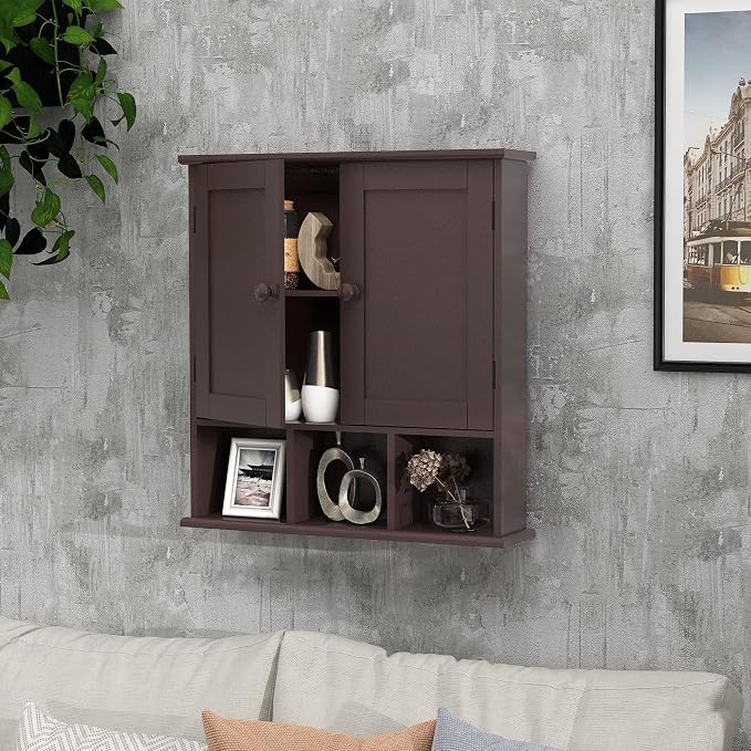 TaoHFE Brown Medicine Cabinets,Bathroom Wall Cabinet with 2 Door | Adjustable Shelves Over The Toilet Storage Cabinet,Espresso Bathroom Cabinet Wall Mounted for Laundry Room Kitchen