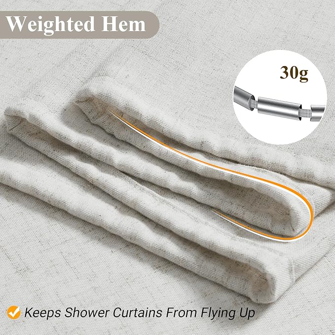 Boho Linen Shower Curtain 86 Inch Length Country Farmhouse Cottage Bath Decor Shower Curtains Neutral Cloth Weighted Textured Fabric Bath Curtain,72x86
