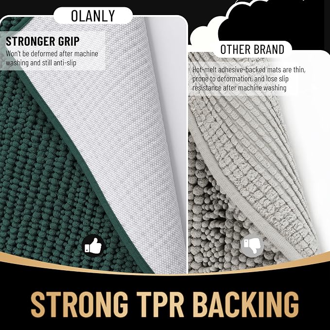 OLANLY Thick Chenille Large Bathroom Rugs Mats 70x46, Blackish Green | Soft Absorbent Bath Rugs, Rubber Backing, Machine Wash Dry, Bath Mats for Bathroom, Tub and Shower, Home Decor Accessories