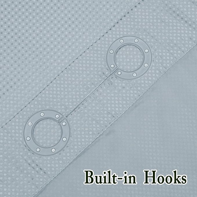 No Hook Cloth Fog Blue Shower Curtain with Liner, 36x74 | Snap-in Fabric Liner, Hotel Style with Mesh Top Window, Waterproof Coating, Machine Washable, Rustproof Grommets