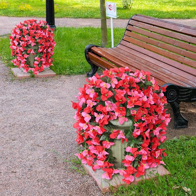 Faux Bougainvillea Artificial Flowers Plants for Outdoors Outside Decoration, 2 pcs Fake Flowers Realistic UV Resistant Silk Long Trailing Vines for Front Door Porch Planter Urn Patio Balcony Yard,Mix