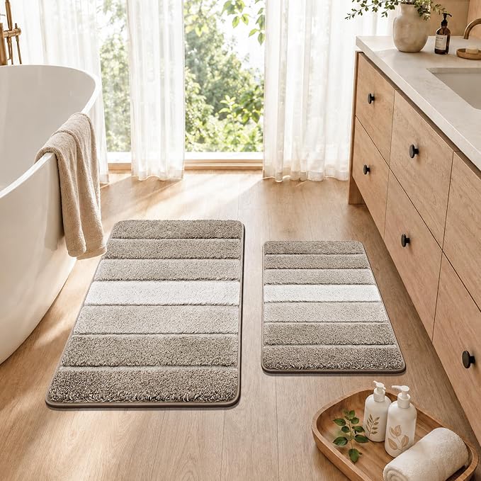COSY HOMEER Bathroom Rugs 30x20,Ultra Soft Absorbent Bath Mat,Brown | Non-Slip TPR Backing Stays in Place, Machine Washable Bath Rugs Shaggy Rug for Bathroom Floor