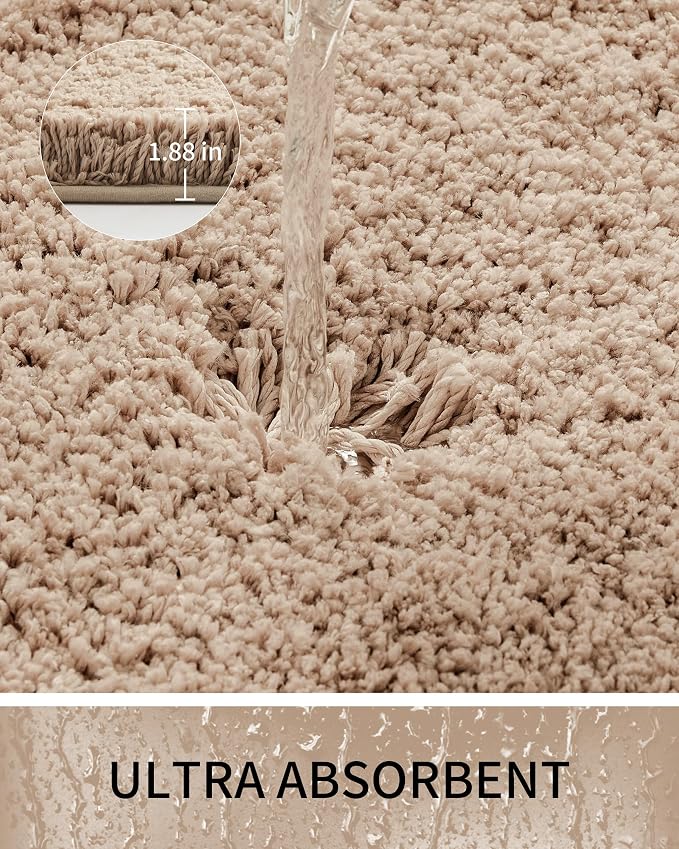 Bathroom Rugs Non Slip Washable, Ultra Thick Soft Microfiber Absorbent Bath Mats, High Density Foam Latex Non Slip Backing Bath Rugs, Fluffy Floor Carpet for Tub&Shower 24x17, Beige
