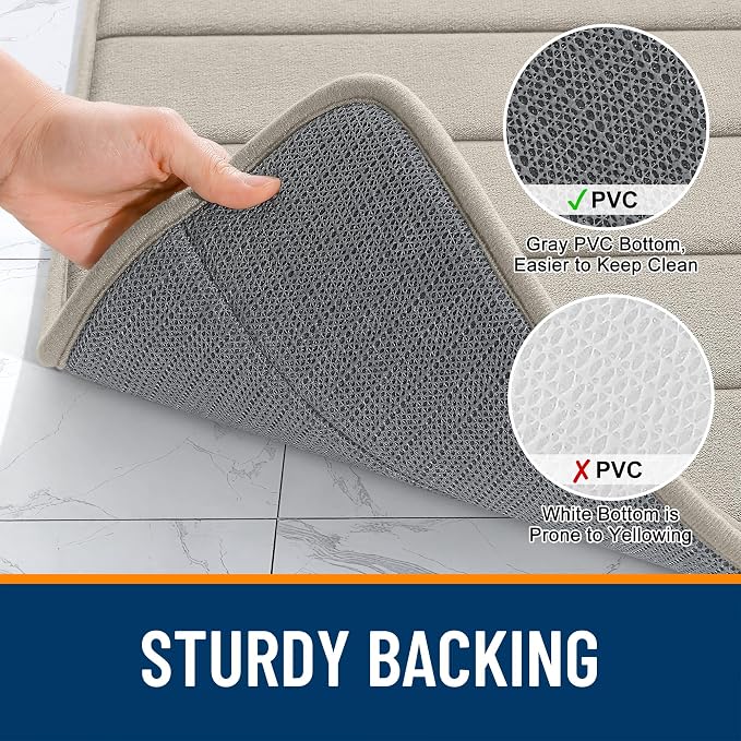OLANLY Memory Foam Long Bathroom Rugs Runner 47x20, Super Soft Absorbent | Warm Taupe, Quick Dry Bath Mat, Machine Washable Shower Floor Rugs, Bathmat Carpet for Bathroom Floor, Tub and Shower