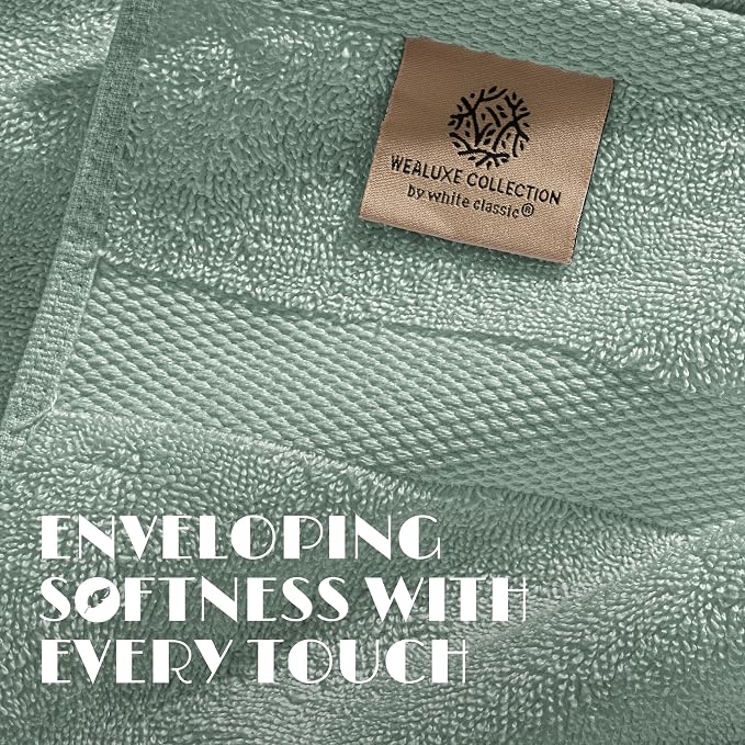 White Classic Green Hand Towels for Bathroom [12 Pack] Cotton Hand Towel Bulk for Gym, Kitchen and Spa, 16x27 Inches Soft Highly Absorbent Quick Dry Terry Salon Towels