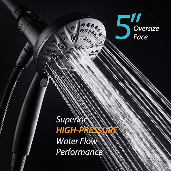 AquaDance New Magnetic Docking 8-setting High Pressure Handheld Shower Head | Space-age Magnetic Guidance Bracket System, Giant 5-inch Face, Extra-long 72-inch Stainless Steel Hose - Black