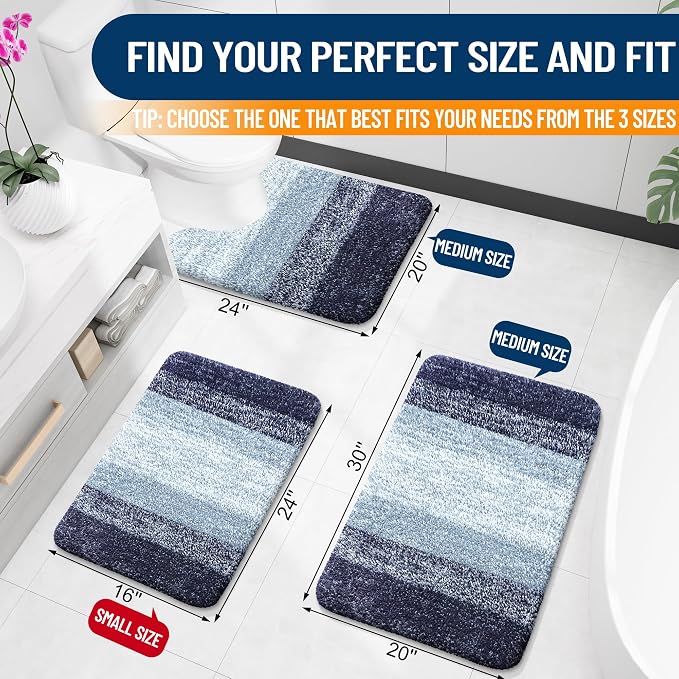 OLANLY Bathroom Rugs Mat 36x24, Extra Soft Absorbent Microfiber Bath Rugs | Airy Blue, Non-Slip Quick-Drying Rubber Backing, Washable Plush Bath Mat for Floor, Tub and Shower, Home Decor Accessories
