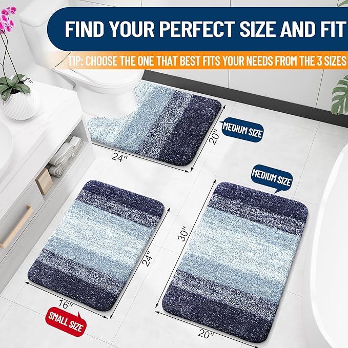 OLANLY Bathroom Runner Rug 47x20, Extra Soft Absorbent Microfiber Bath Rugs | Airy Blue, Non-Slip Quick-Drying Rubber Backing, Washable Long Bath Mat for Floor, Tub and Shower, Home Decor