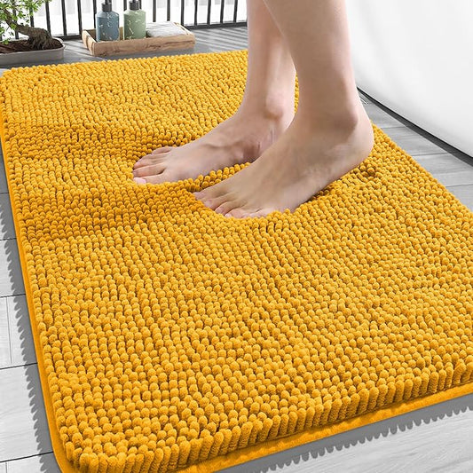 OLANLY Bathroom Rugs 34x21, Extra Soft Absorbent Chenille Bath Rugs | Golden Yellow, Quick-Drying Rubber Backing, Washable Bath Mat for Bathroom Floor, Tub and Shower, Home Decor Accessories