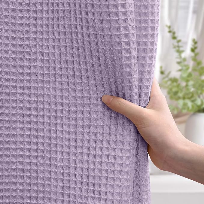Waffle Weave Shower Curtain Heavyweight Cotton Fabric Lavender 72Wx72L | Soft Cotton Cloth,3D Square Truely Waffle Washable, Hotel Luxury Spa, Shower Curtain Set for Bathroom 12 Plastic Hooks