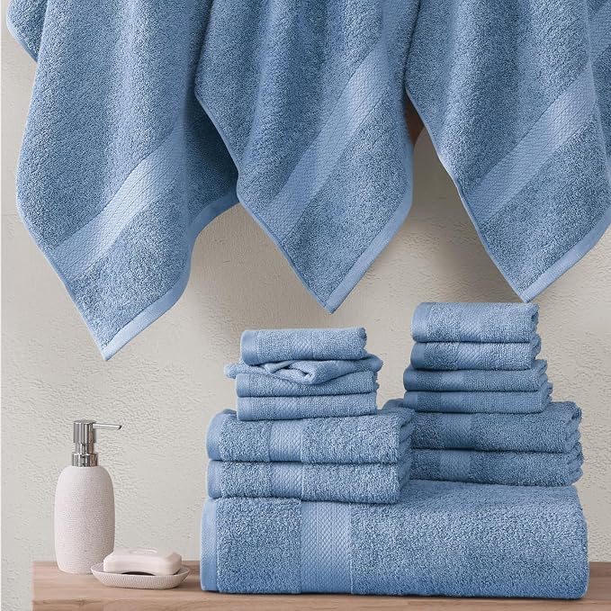 LANE LINEN Towel Set for Bathroom Soft Absorbent Quick Dry - Allure | Cotton Towels For Bathroom - Coordinated Colors, OEKO-TEX Certified, Ring-Spun Durability