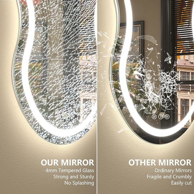 60x32 Inch Irregular LED Bathroom Mirror with Lights | Asymmetrical Lighted Vanity Mirror, Cloud Shape, Anti-Fog, Dimmable, Memory, 3 Colors, ETL Listed(Horizontal/Vertical)