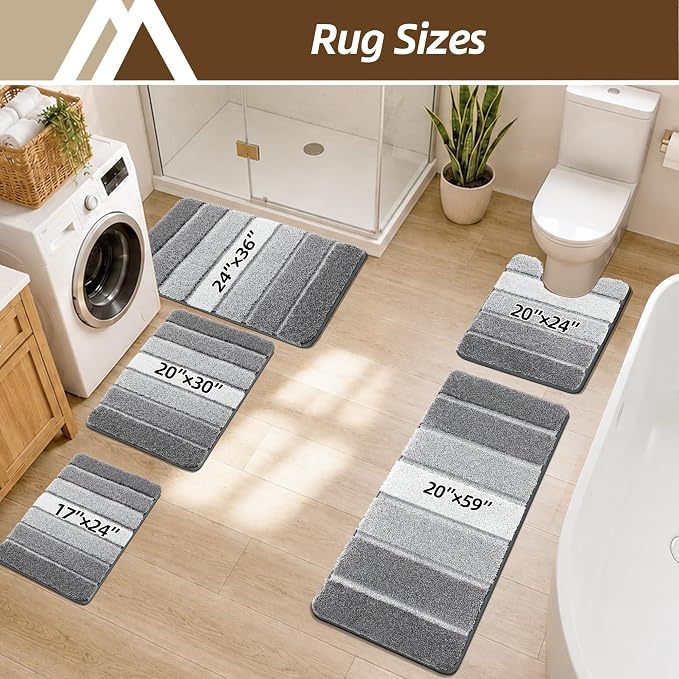 COSY HOMEER Bathroom Rugs 36x24,Ultra Soft Absorbent Bath Mat,Grey | Non-Slip TPR Backing Stays in Place, Machine Washable Bath Rugs Shaggy Rug for Bathroom Floor