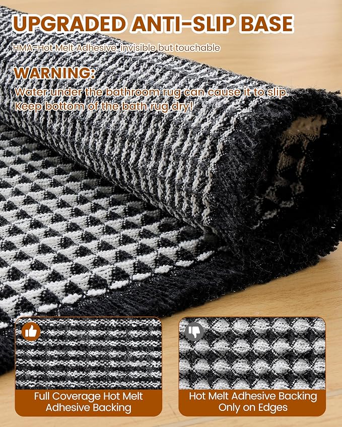 Smiry Waffle Bath Mat 30X18, Soft Absorbent Bathroom Rugs, Black & Cream | Non Slip Machine Washable Quick Dry Bath Rugs for Bathroom Floor, Tub, Shower, Home Decor Accessories