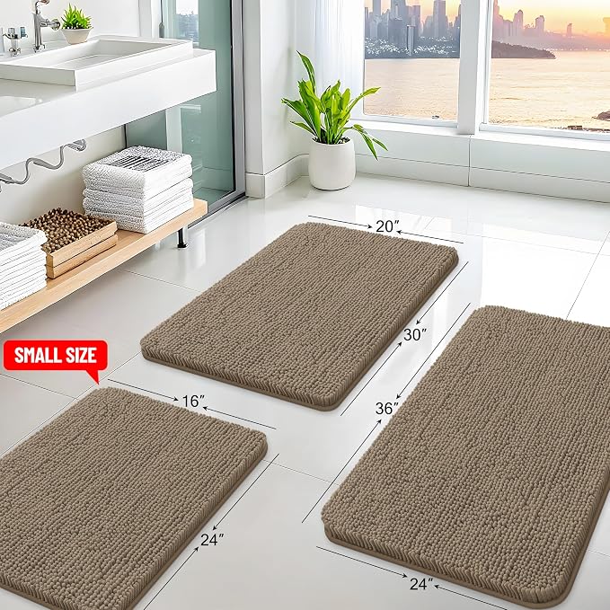 Arotive Bathroom Rugs 36x24, Soft Absorbent Shaggy Chenille Bath Rugs | Camel, Machine Washable Rubber Backing Bath Mats for Bathroom Floor Tub and Shower Home Decor Accessories
