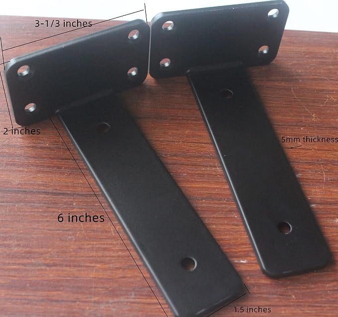 24 Pack - 6 inch Black Hidden L Shelf Bracket (1/5 Inch Thicked) Iron Floating Shelf Brackets Rustic Industrial Metal Brackets for Shelf Support
