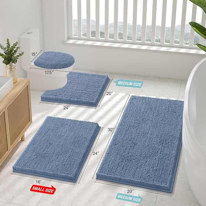 Smiry Toilet Rugs U-Shaped 24x20, Extra Soft Absorbent Contoured Bath Mat | Grayish Blue, Machine Washable Non Slip Luxury Chenille Contour Bath Rugs for Toilet