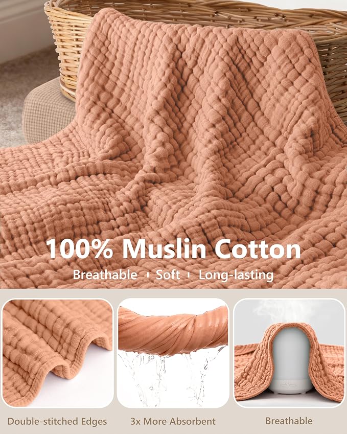 Baby Bath Towels, 100% Muslin Cotton Hooded Baby Towels for Newborn, 2 Pack Baby Towels with Hood for Infant Toddler and Kids, Large 32x32Inch Bath Essentials, Soft and Absorbent Orange Rainbow
