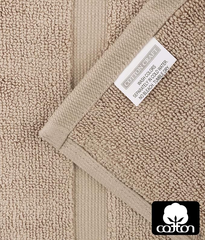 COTTON CRAFT Bath Mats - 2 Pack Step Out Tub Shower Floor Mat -21x30- Linen | Ultra Absorbent Plush 900 GSM Pure Cotton Banded Border Luxury Towel Rug - Not a Bathroom Rug
