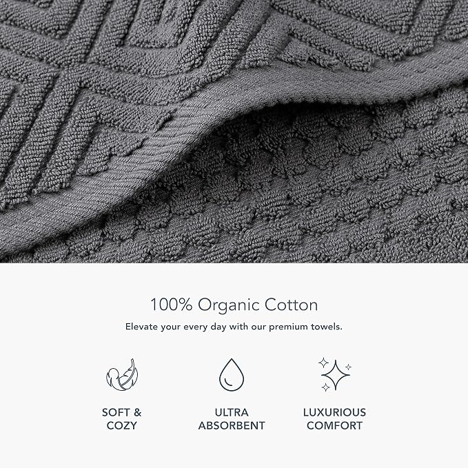 Texere 100% Organic Cotton Diamond Jacquard 700 GSM Luxury Bath Towel Sets - Ultra Soft and Absorbent Hotel and Spa Quality (Diamond, Charcoal, 2 Bath & 2 Hand Towels)