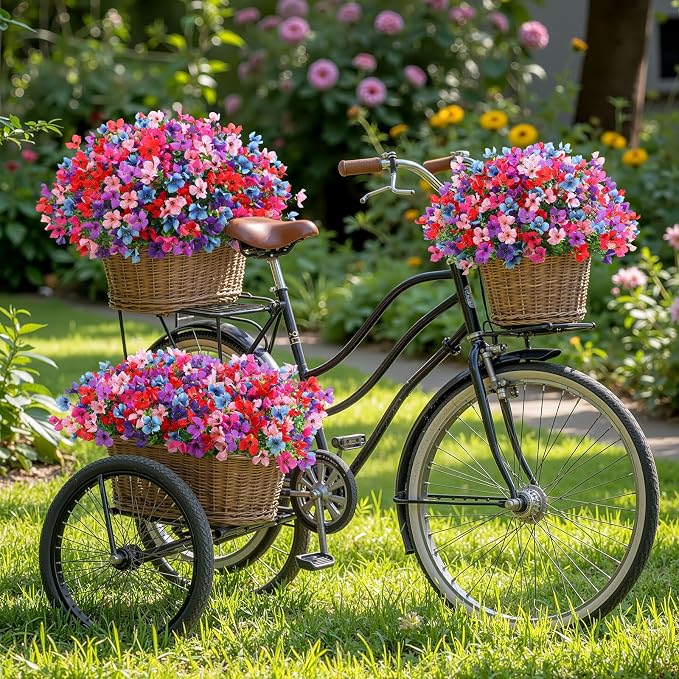 SHareconn 20 Bundles Artificial Flowers UV Resistant Outdoor Decor | Realistic Silk Flowers, Spring Fake Plants Greenery, For Patio Porch Planter Yard Home Spring Decor, 6 Colors
