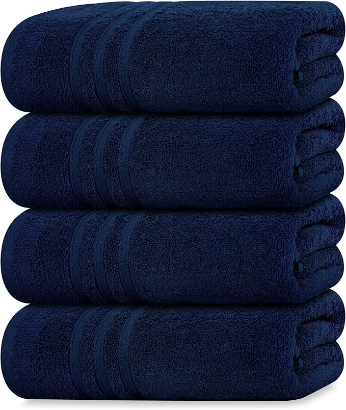 4 Piece Bath Towels 27x54 Inches, Navy | 100% Cotton, Lightweight & Quick-Dry, Ideal for Daily Bathroom Use, Practical & Comfortable