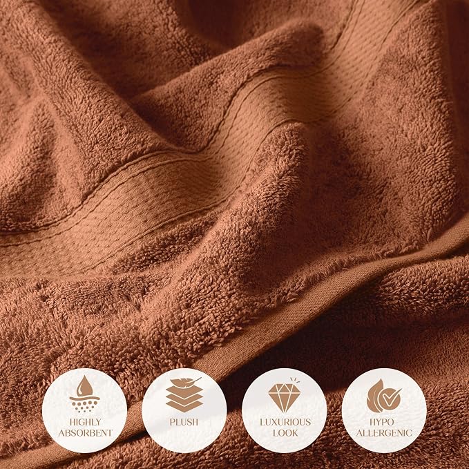 SUPERIOR Egyptian Cotton Plush & Absorbent, Hand Towel Set of 4, Rust | Quick Dry, Soft Luxury Towel Set, Bath Essentials for Bathroom, Guest Bath, Spa, 4 Piece Set, Madeline Towels