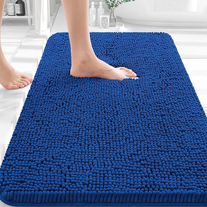 OLANLY Bathroom Rugs 35x24, Extra Soft Absorbent Chenille Bath Rugs | Royal Blue, Quick-Drying Rubber Backing, Machine Washable Bath Mat for Bathroom Floor, Tub and Shower, Home Decor Accessories