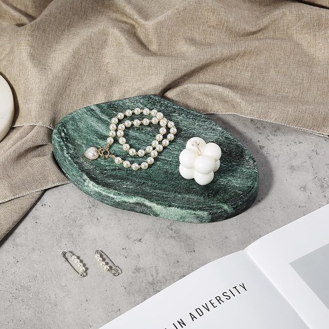 Green Marble Cloud Shape Vanity Tray, Serving Stone Key Tray for Home Decor, 10" x 7" Luxurious Natural Marble Storage Trays for Bathroom, Stone Plate Holder for Perfume, Candle and Jewelry